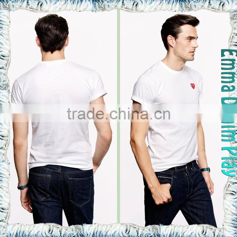 Soild White Heart Embroidery 0-Neck T Shirts for Man