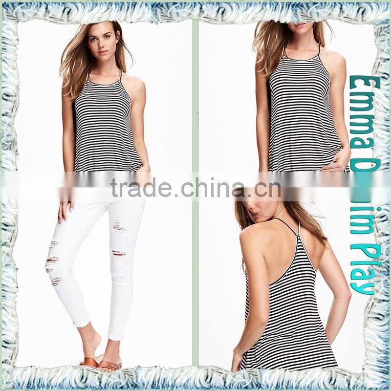 Latest Designs Sexy Ladies White Black Striped Tank Tops