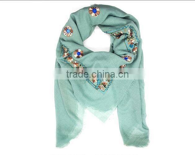 hot sale square headscarf pure cotton embroidery shawl scarf muslim hijab scarf for women