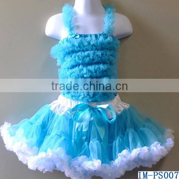 Hot Sale Children White Cotton Flower Top Chiffon Ruffle Petti Skirt Sets for Girls IM-PS002