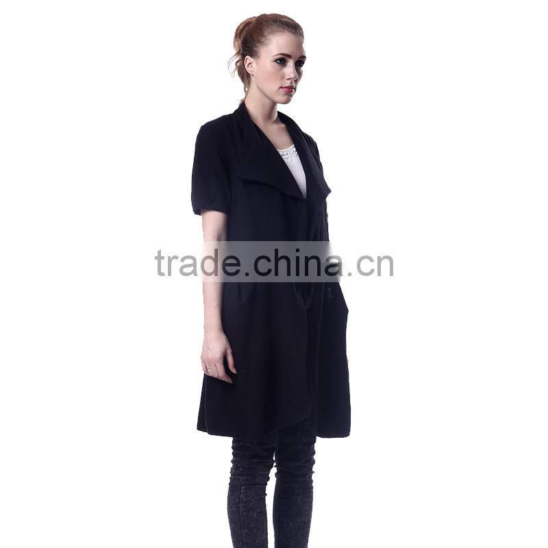 Spring Women's Casual Trench Coat Solid long sleeves Turn-down Collar Outerwear Open Stitch Thin Loose Coat