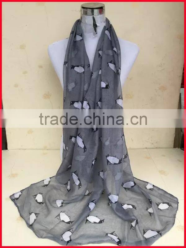 Beautiful girls penguin print animal scarf