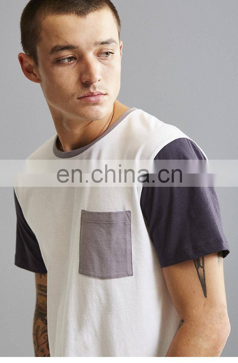 2017 Pure And Fresh Custom Men Shortsleeve Pocket Shirts Contrast Color O-collar Loose Style T-shirt