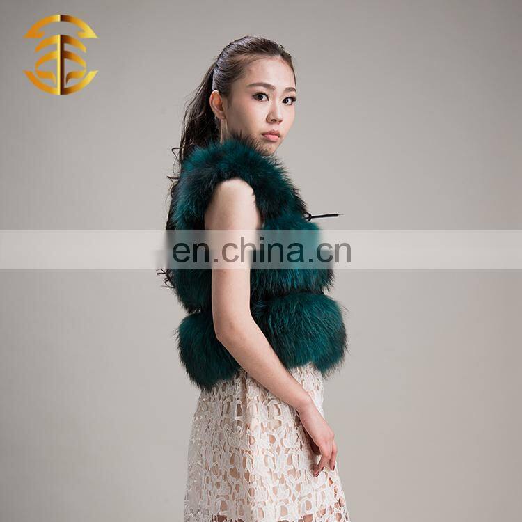 Factory Wholesale Customized Green Lady Real Women Raccoon Fur Vest