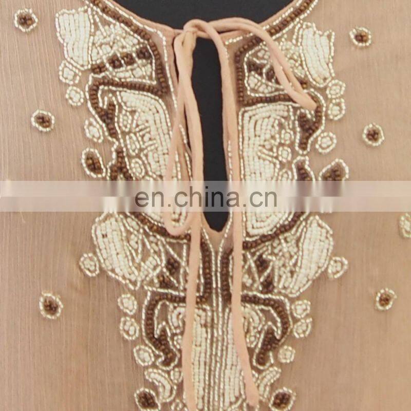 2016 latest fashion design women long sleeve round neck beaded chiffon blouse