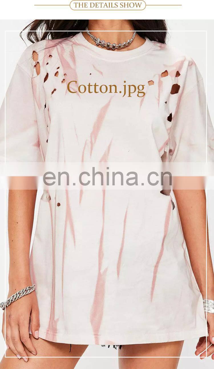 pink summer distressed washed short sleeve women t shirt