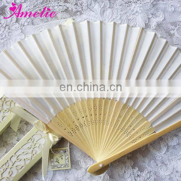 AF1439 White silk hand fan with ivory gift box