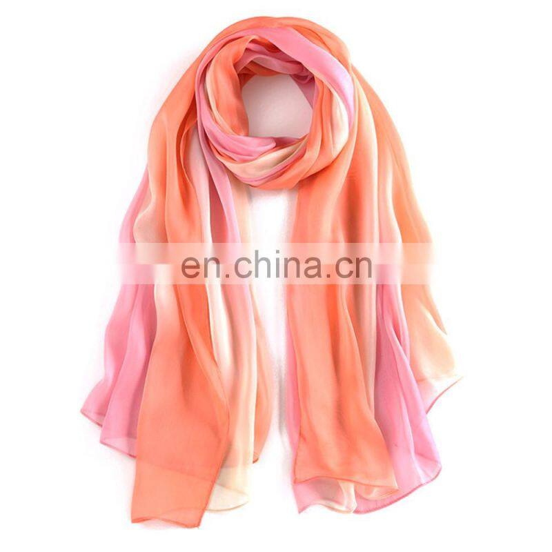 High Quality Gradient Color Colourful Beach 100% Silk Scarf
