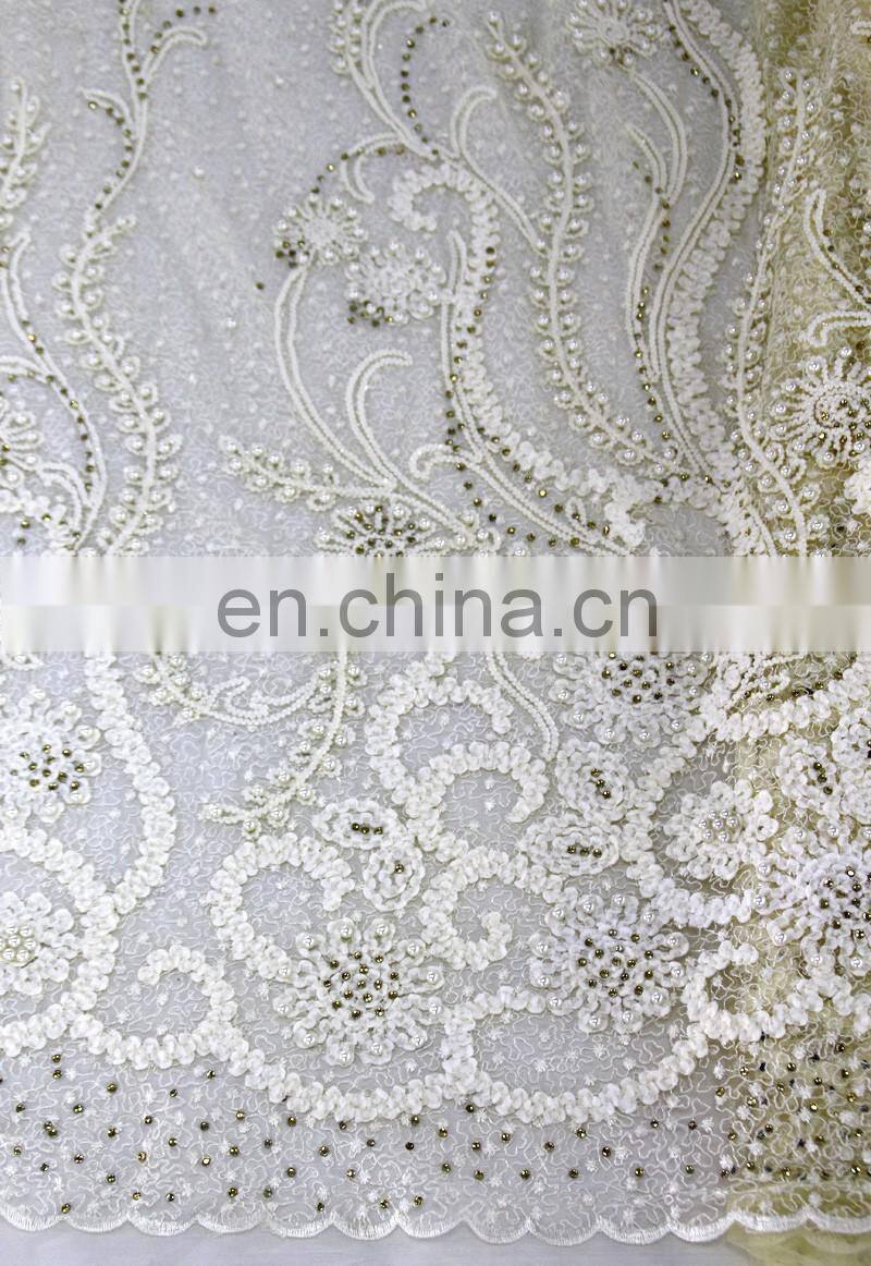 China suppliers flower beaded wedding lace fabric for wedding party