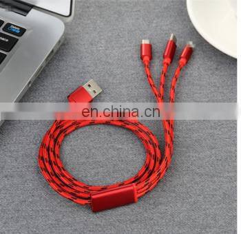 Usb Data Line Cable 3A Fast Charging Line Phone Charger Usb Charging Nylon 1M Micro Usb Type-C Ios Cable 3 In 1 Data Line