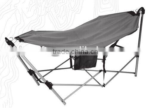Folding portable hammock with steel tube frame stand with utility pocket