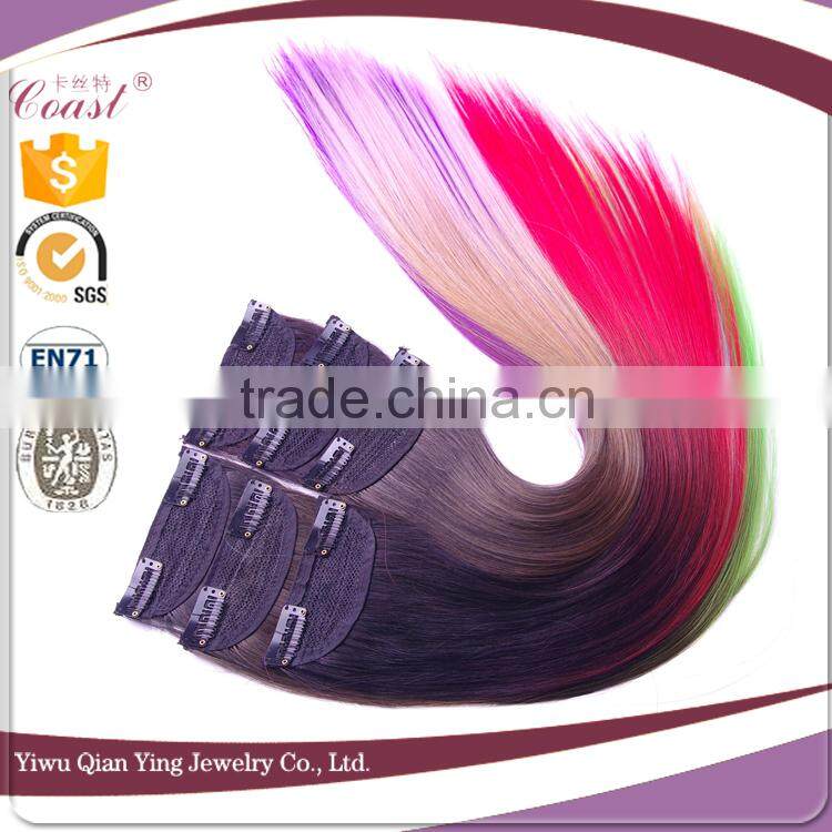 fashion ombre straight synthetic fiber two tone color easy clips hair extension