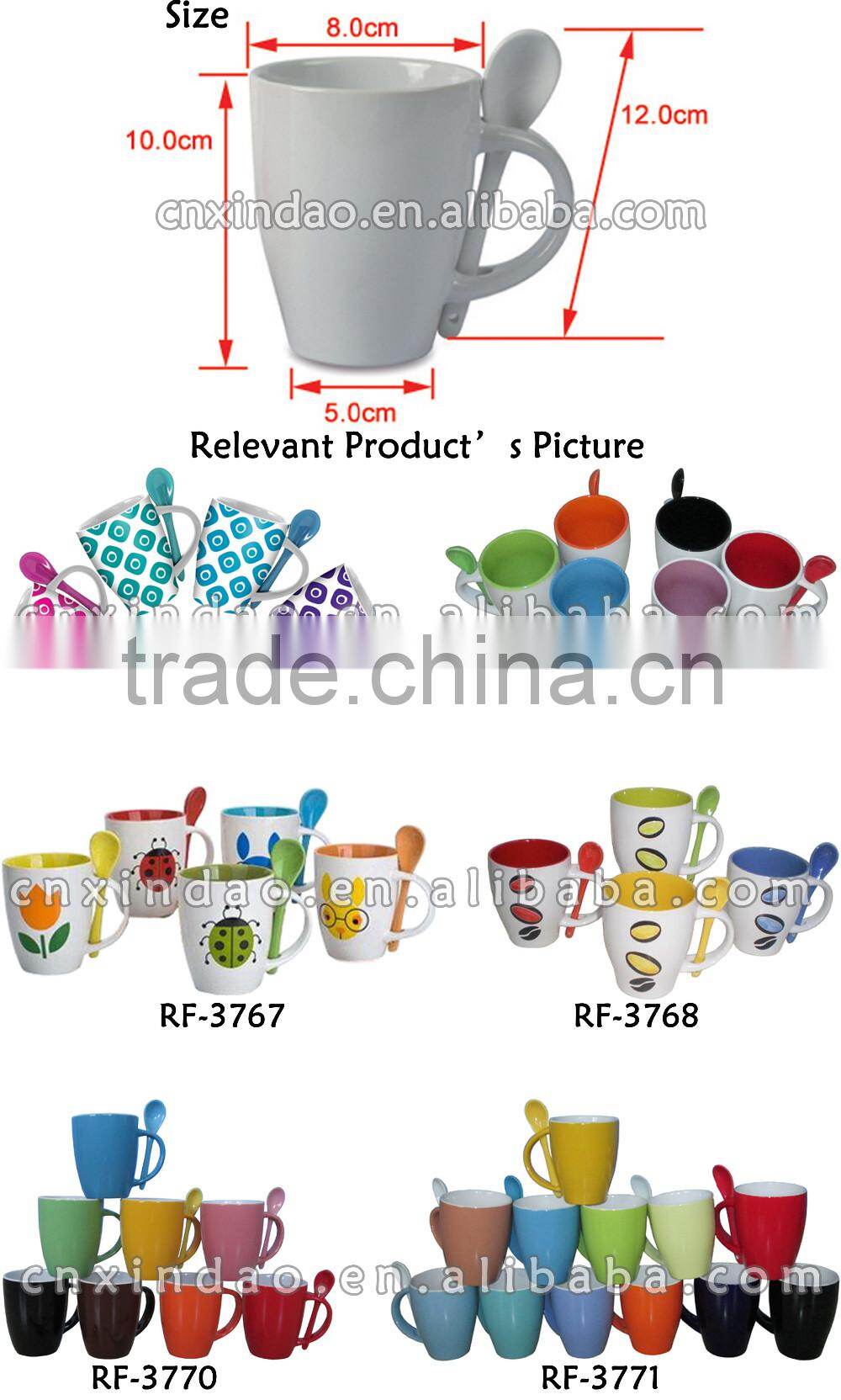 Beautiful Colored Kids Like Used 10oz Promotional Soup Ceramic Cup with Spoon