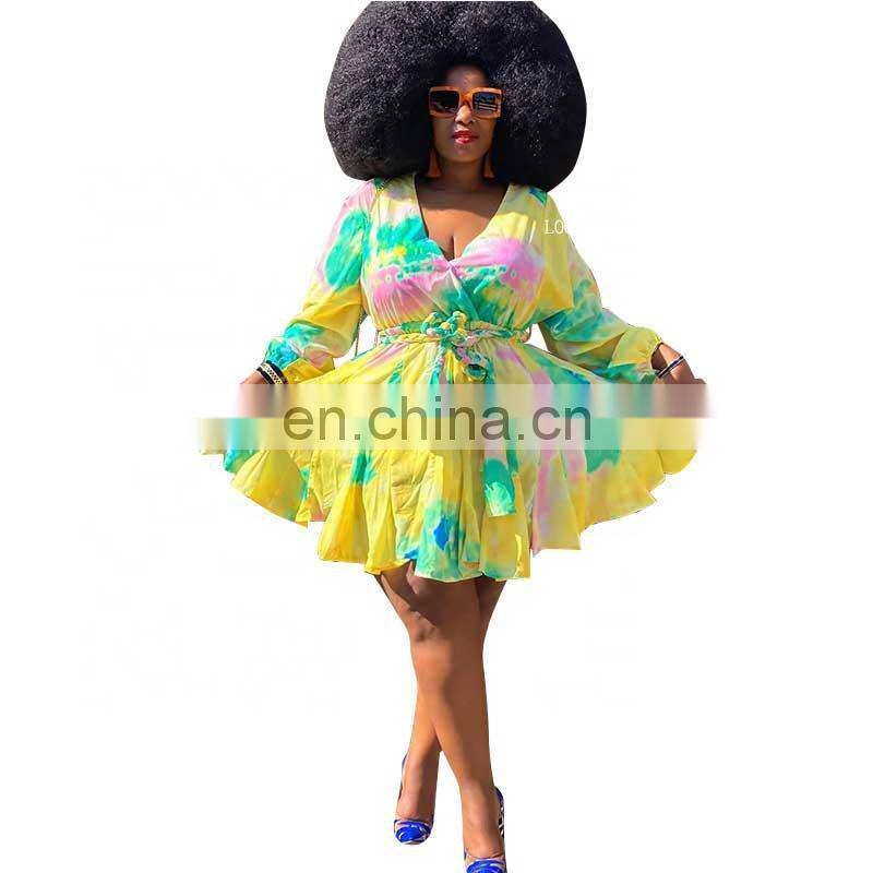 Manufacturer Customized Women's Summer Bohemian Long Skirt Printed V-neck Sexy Woven Oversized Skirt Plus Size Women's Clothing