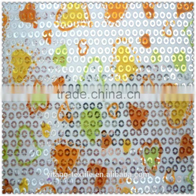 printed heart pattern sequin fabric