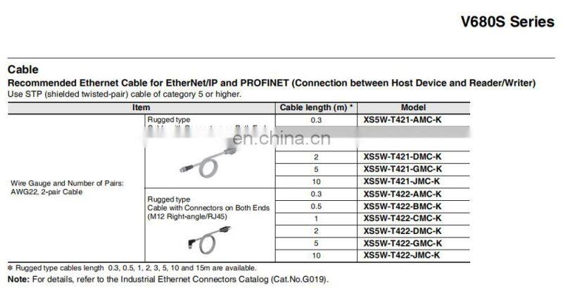 Omron XS5W-T422-BMC-K - Sensor Cable, Ethernet, M12 Sensor Straight 4 Position Plug, RJ45 Plug, 0.5 m, 1.9 ft