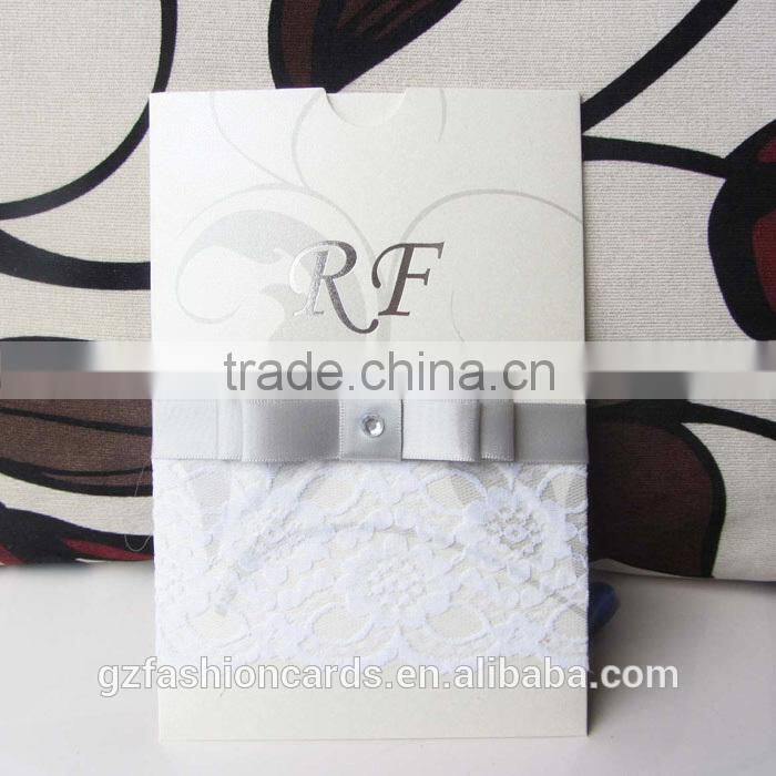 Luxury Custom Pocket Folds Lace Envelopes Invitation Cards Silver Wedding