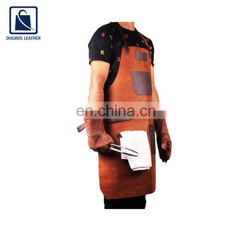 Leading Supplier of Matching Stitching Vintage Style Hot Selling Unique Design Genuine Leather Cooking Apron