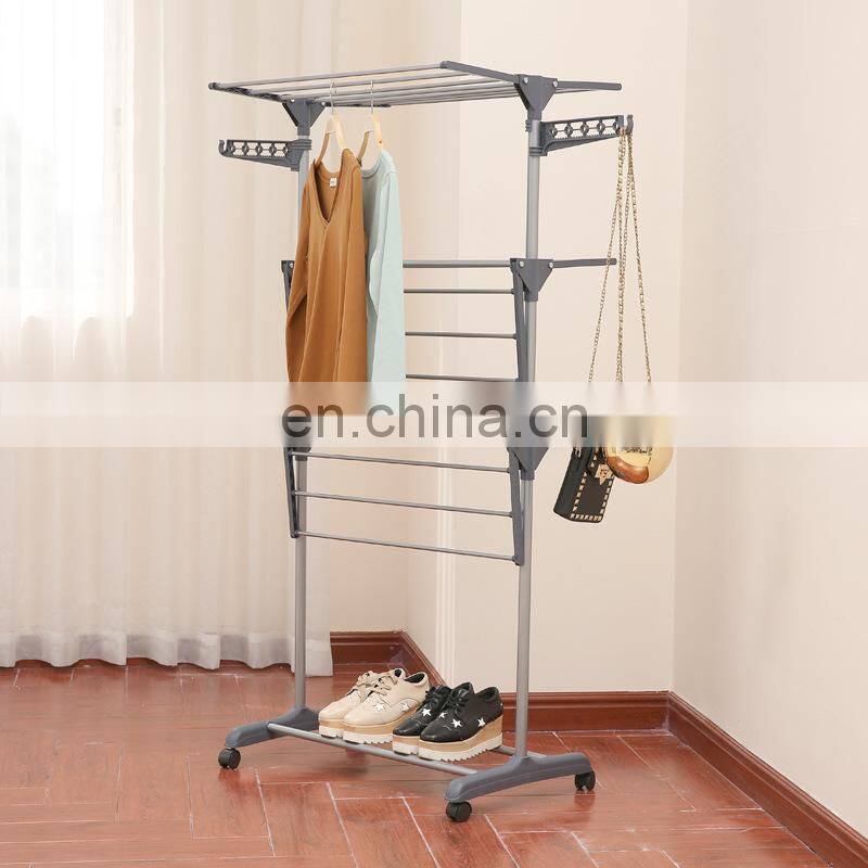 3 Tier Rolling Clothes Drying Rack Adjustable Laundry Rack with Foldable Wings Shape household hangers