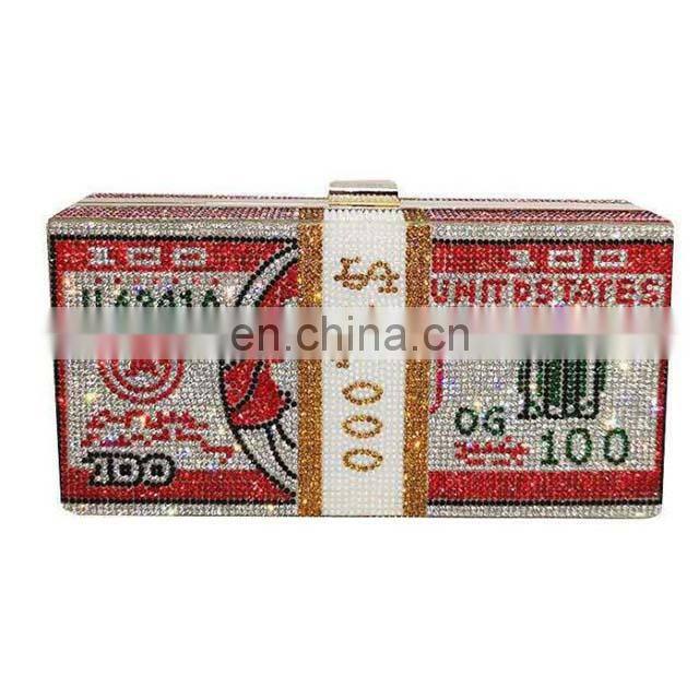 Wholesale Women Party Rhinestone Money Design Clutch Purse