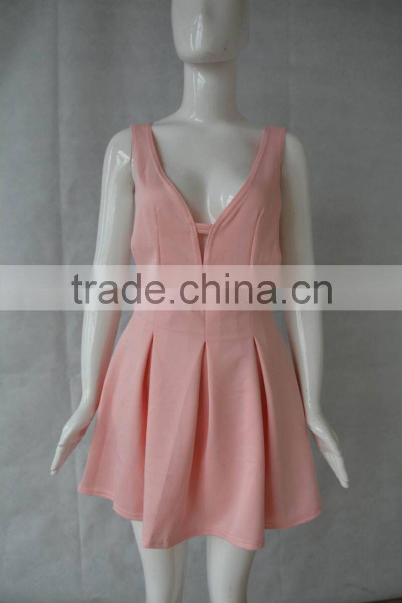 V collar sexy sleeveless dress miniskirt nightclub dress