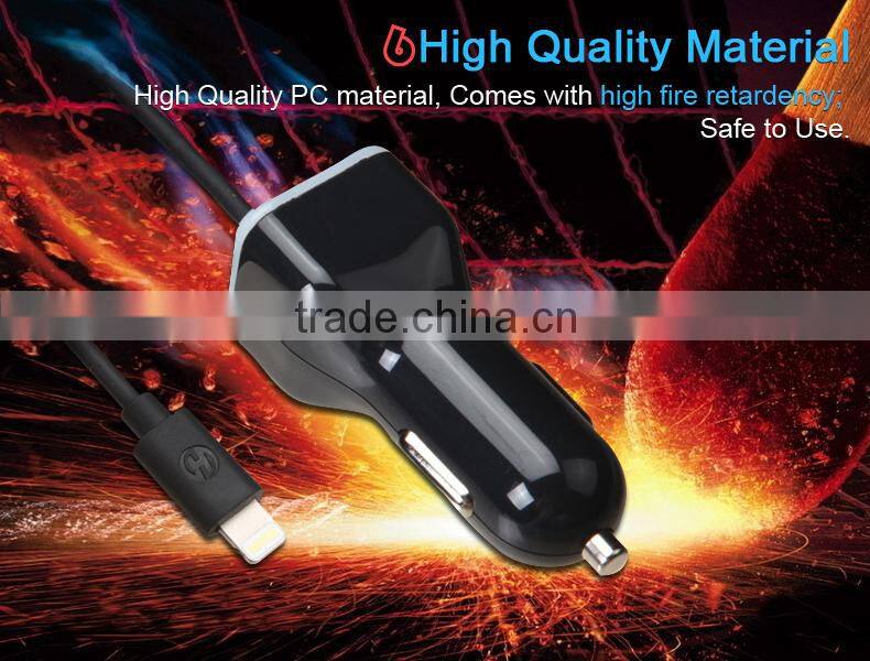 MFi certified Manufacturers fast charging MFi certified 8pin 3.4A USB Car Charger with MFI Cable for iPhone 6 6s Plus 5S 5C 5 SE