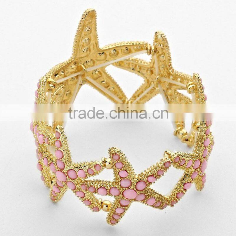 Fashion Beach and Sea Life Jewelry Pave Bead Starfish Stretch Bangle Bracelet
