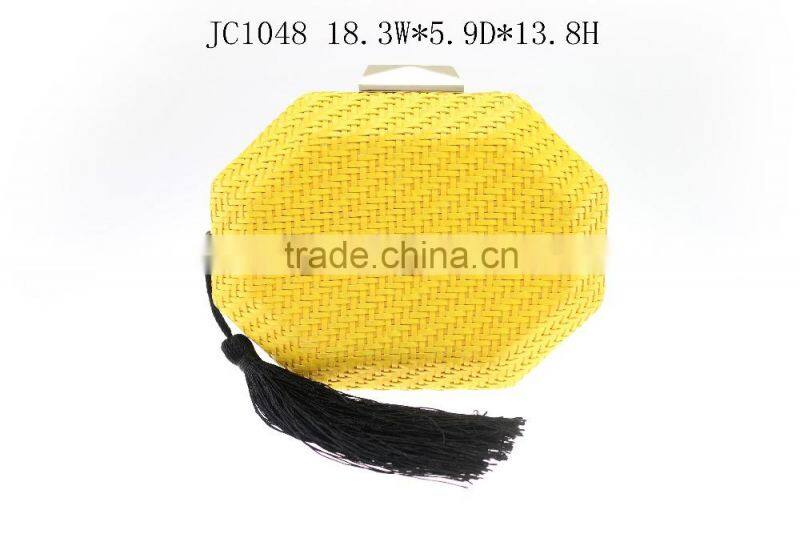woven purse, fashion woven pu evening handbag made in china