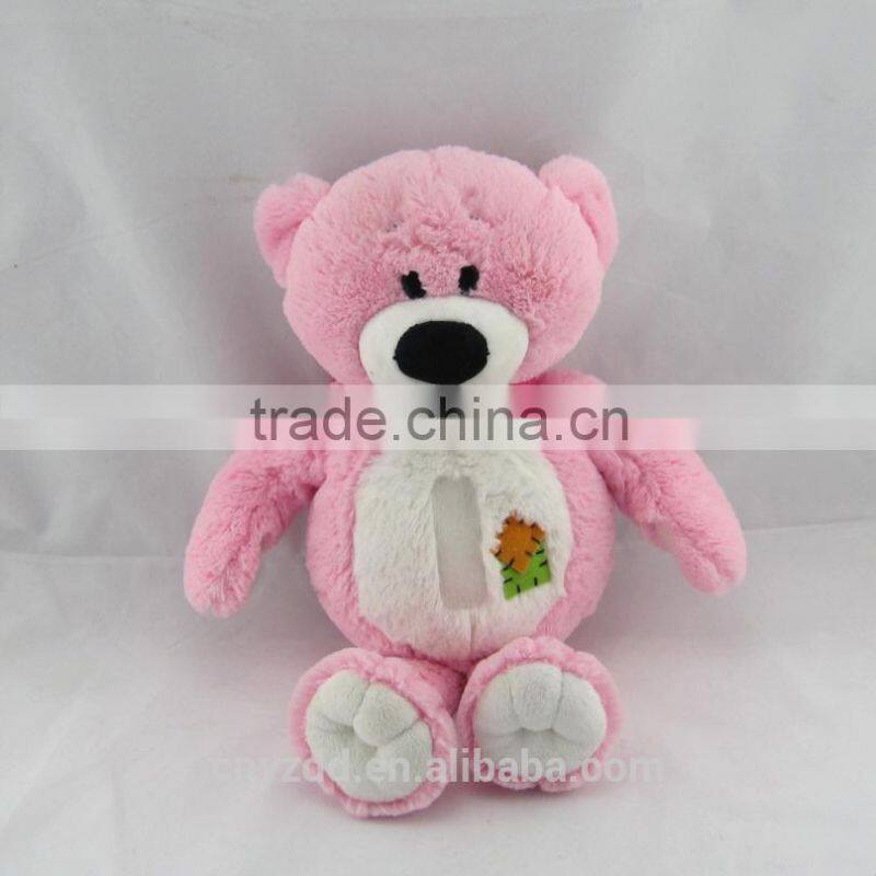 Plush Pink Bear Toy with Dark Pink Scarf / Plush Bear Toy Sitting High 30cm/Soft Stuffed Bear with White Stomach