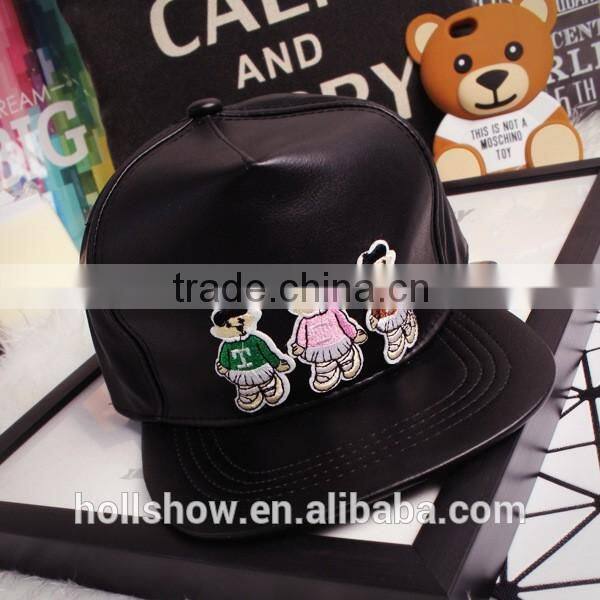 Cute Colorful Cartoon Animal Bear Pattern Leather Snapback Hats Custom