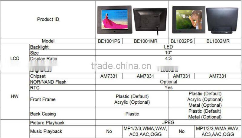 10 inch square acrylic photo frame, digital photo frame with clock, photo frames for couples BL1002PS