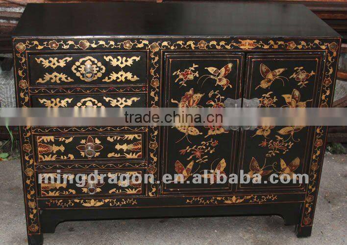 Chinese antique furniture shanxi red & black Tung wood Bedside Cabinet