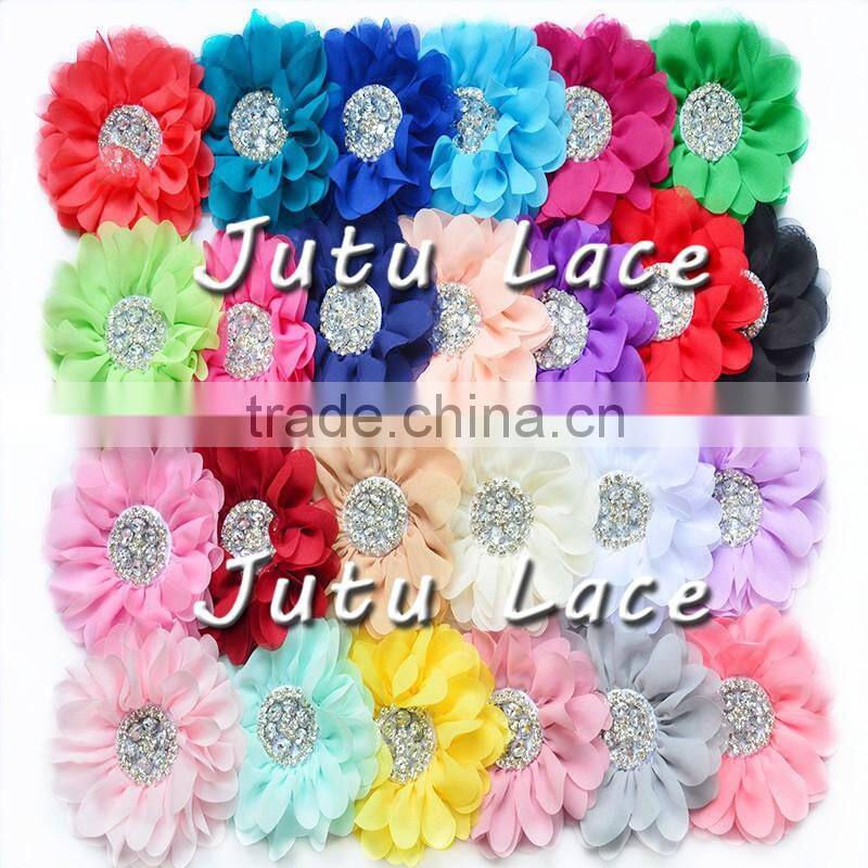 high quality large arificial Flower - 25colors Fabric Flower with Crystal Rhinestone Pearls Center Hair Accessory
