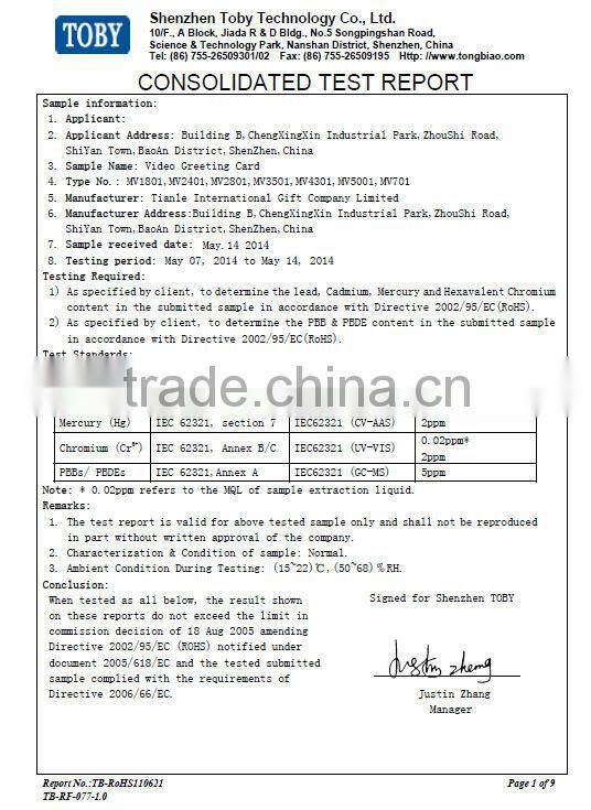 Digital video greeting card on sale 2.4/2.8/3.5/4.3/5/7/10" full color printing Video brochure for promotion