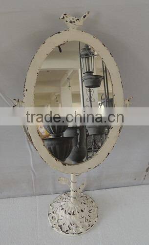 Oval antique white double sided table standing mirror