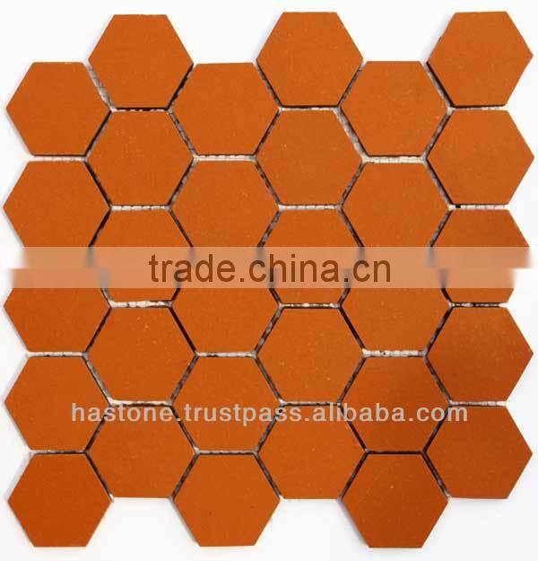 GREY YELLOW HEXAGIONAL MARBLE MOSAIC 2''