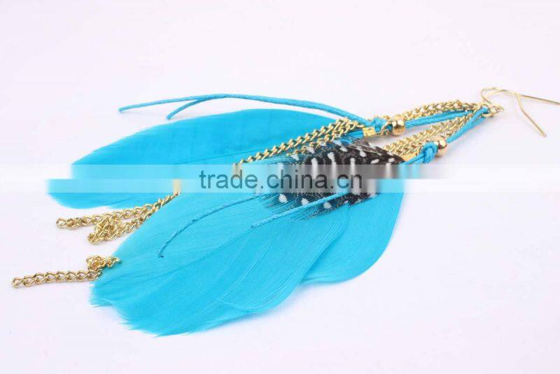 wholesale long feather earring, newest design long feather earrings for girl