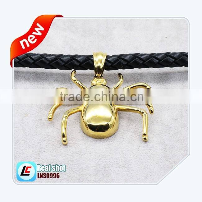 Braided Mens Leather Necklace With Steel Shield Pendent