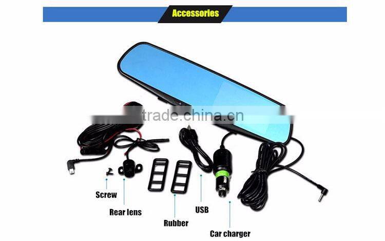 1080P Full HD 4.3 Inch Blue Screen Infrared Night Vision Dual Lens Visual Reversing Rearview Mirror Car DVR Camera Camcorder