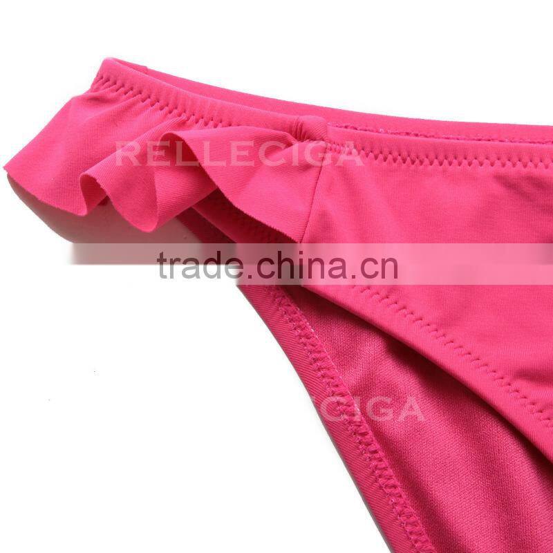 RELLECIGA Hot Pink Girl Twist Bandeau Bikini Swimwear with Ruffle Trim at Bottom