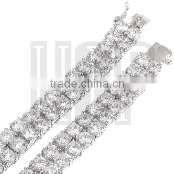 2 Row White Gold Plated Iced Out Hip Hop Chain with Crystal