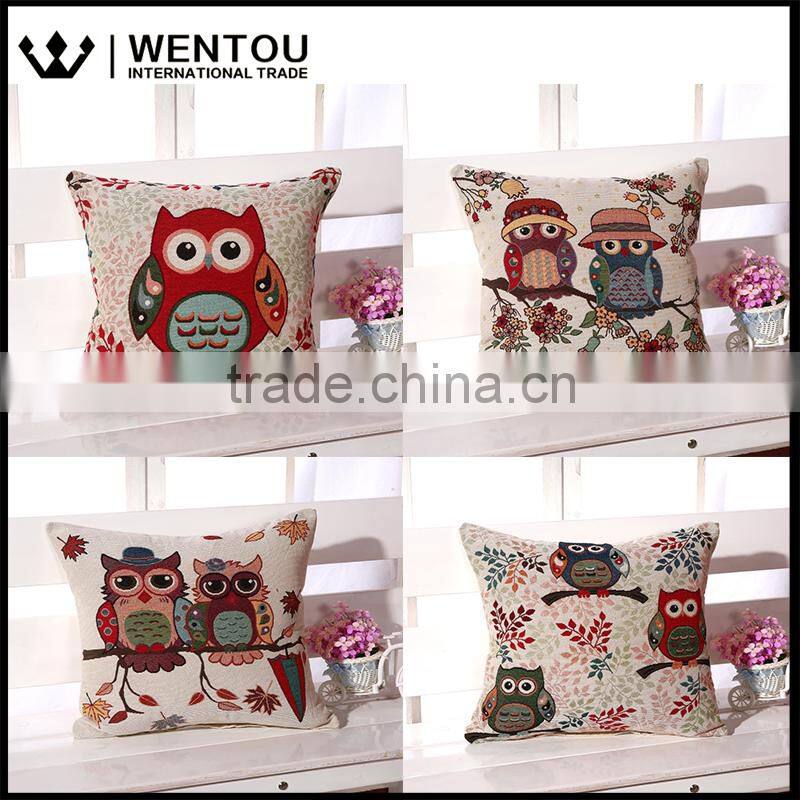 Wentou Vintage PP Cotton Filled Soft Embroidery Owl Pillow
