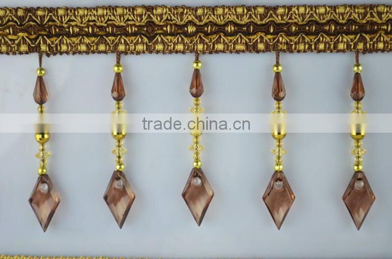 fabric fringe trim decorative for home,polyester beaded fancy fringe