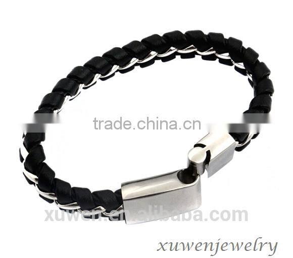 high end manufacturer stainless steel leather bracelets with magnetic clasp