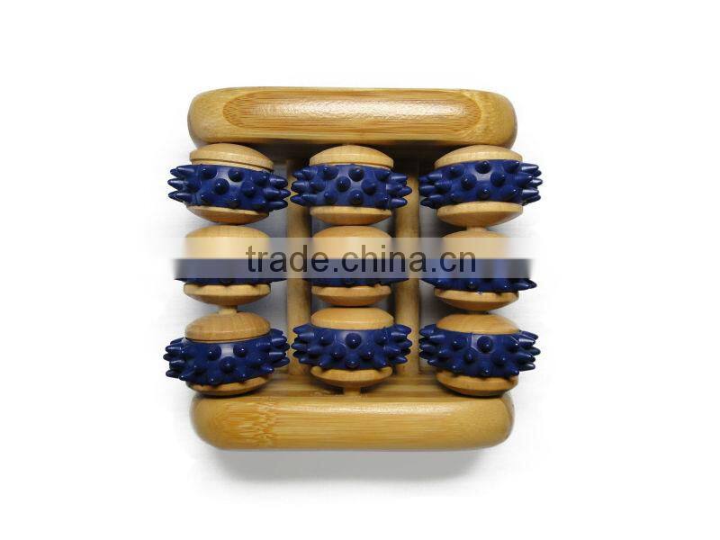 Wooden foot massager with plastic wheel