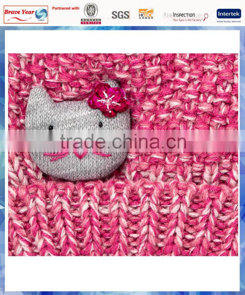 girls kitty embellished customizable hats/knit hat with ball top/kitty hat