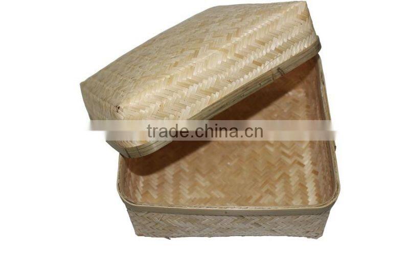 New design rectangular woven bamboo gift basket with cane