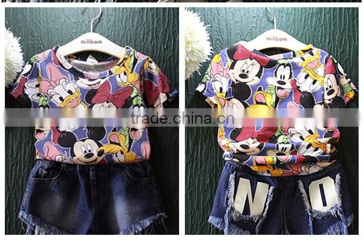 2016 Colorful Cartoon Printing Casual Round Neck Children T-shirt