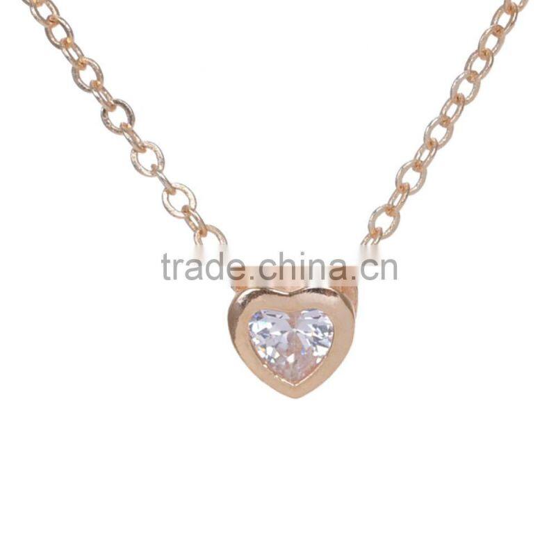 New Arrival gold-tone heart charm necklace Double Hollow Cubic Zirconic Necklace With Chain