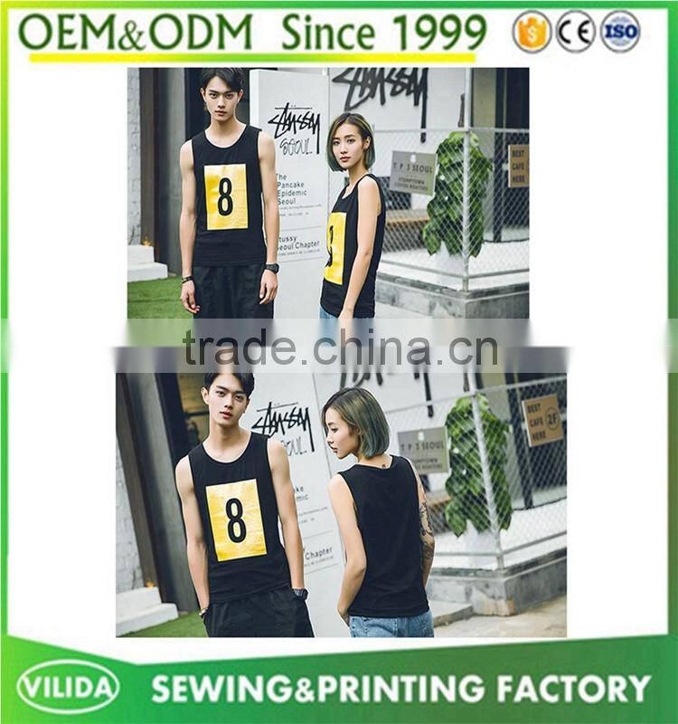 Custom new fashion couple's casual singlet loose printed tank top
